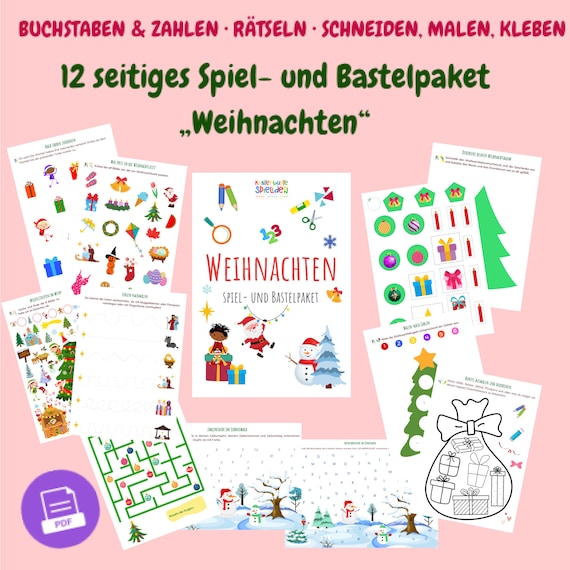 Kreativpaket "Weihnachten" / farbenfroh und spielerisch Lernen: 12 Arbeitsblätter für Kinder/ Busy Paper / Kindergarten / Printable