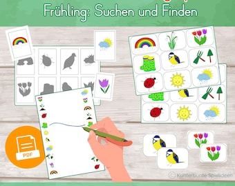 Juego de combinación con temática de primavera para imprimir, a partir de los 2 años: conecta imágenes de sombras y símbolos + juego de memoria para guarderías, jardines de infantes Montessori y terapia ocupacional