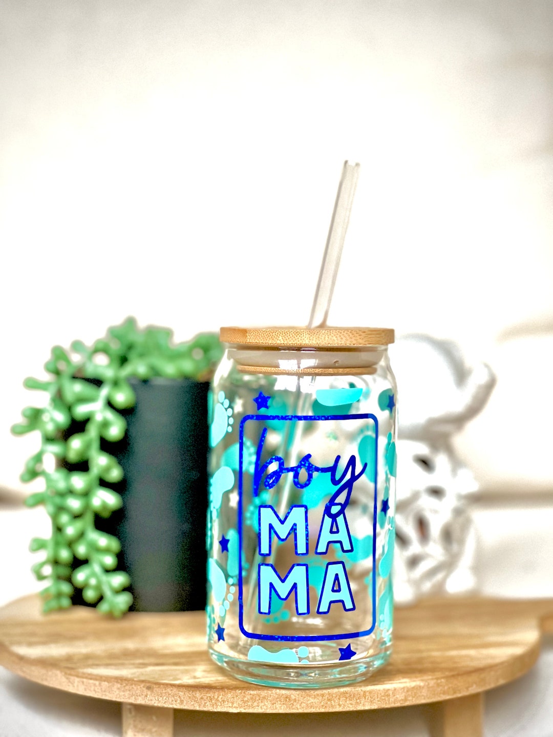 Boy Mama 16 Oz Glass Can Cup Gender Reveal Libbey Glass First Time Boy