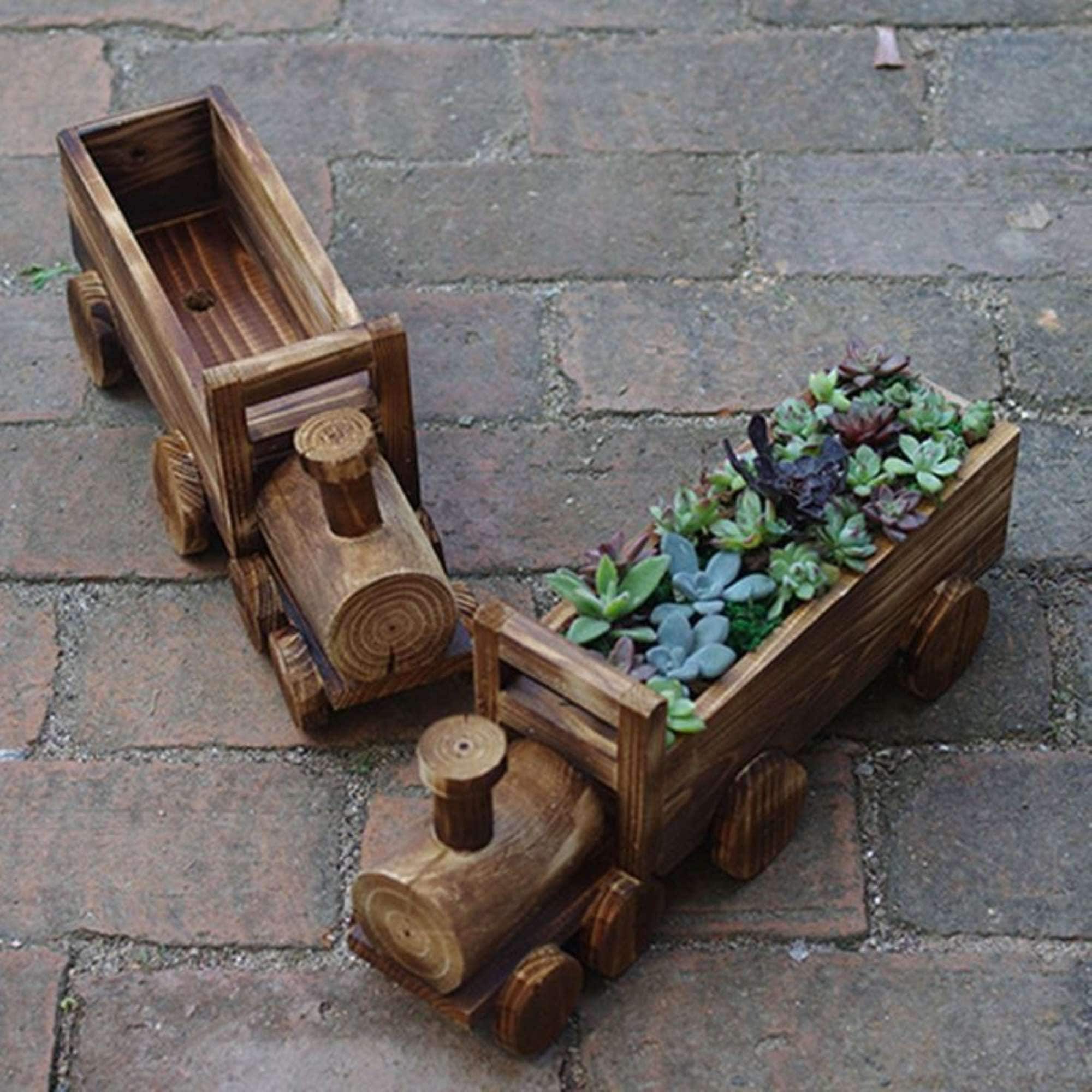 Retro Wooden Train Flower Pot Succulent Plant Potted Bonsai Etsy