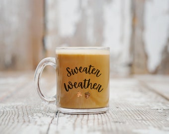 Sweater Weather Fall Mug | Pumpkin Spice Season | Autumn Mug | Fall Decor | Pumpkin Spice Season | Tea Cup | Clear Glass Mug | Halloween