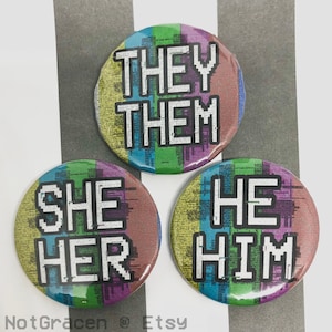 Glitchcore Glitch Text Aesthetic Pronouns 1.5&quot; Button Badges