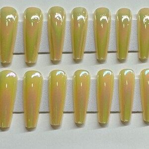 Yellow Oil Slick Chrome XL Coffin Press On Nail Kit