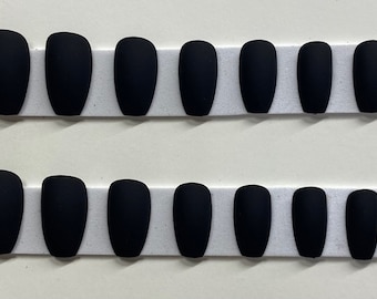 Matte Black Medium Coffin Press On Nail Kit