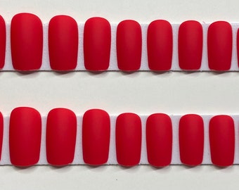 Kit de unhas postiças quadrado médio vermelho fosco