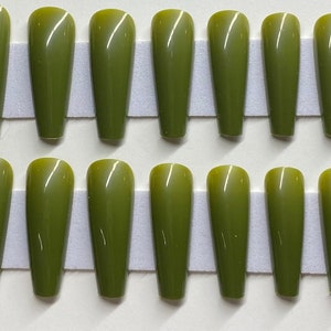 Khaki Green, Army Green, Olive Green XL Coffin Press On Nail Kit