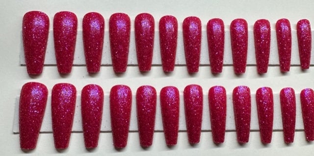 Pink Textured Glitter XLong Coffin Press On Nail Kit