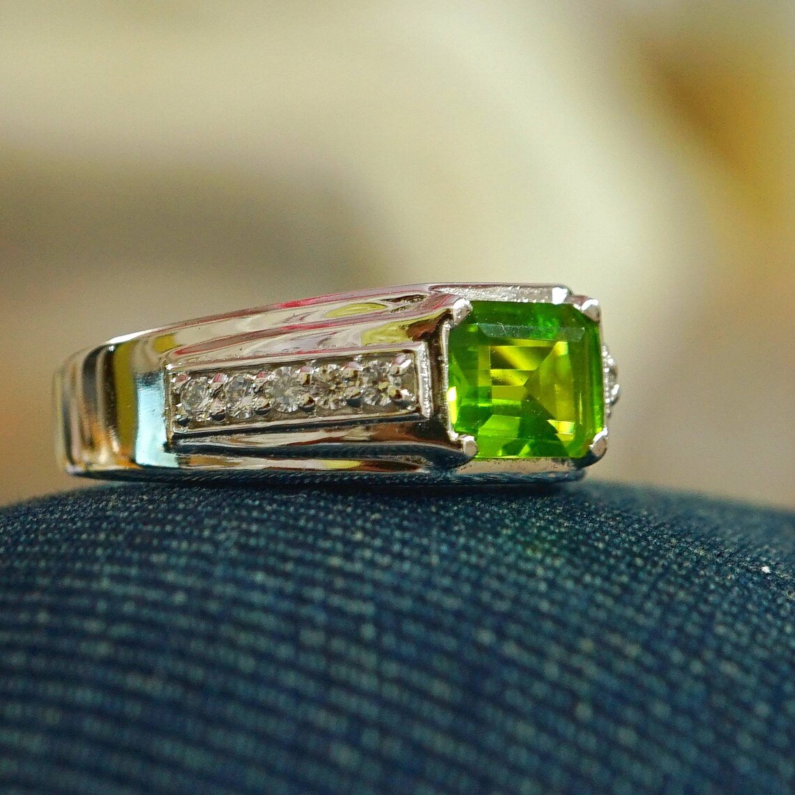 Natural Peridot Silver Ring Peridot Men's Ring 925 Etsy