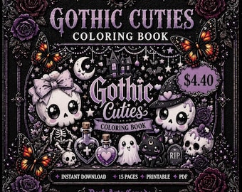 Kawaii Gothic Skull Coloring Book | Pastel Goth Cute Spooky Coloring Pages | Printable Halloween Coloring Book| Digital PDF Download