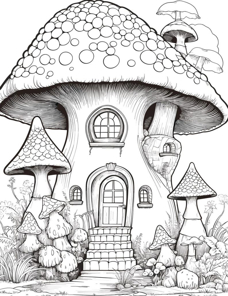 Mushroom House Coloring Book PDF | Cottagecore Fairy Coloring Pages ...