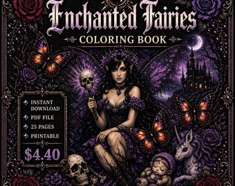 Gothic Fairy Coloring Book | Dark Fantasy Fairy Coloring Pages | Gothic Fantasy Printable Coloring Book | Adult Coloring PDF | Witchy Fairy