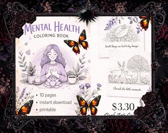 Mental Health Coloring Book | Stress Relief, Self Care Printable Pages (Digital Download)