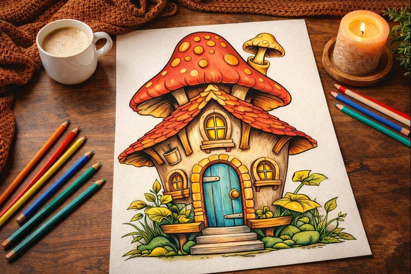 Mushroom House Coloring Book PDF | Cottagecore Fairy Coloring Pages ...