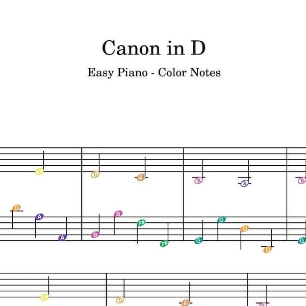 Canon in D Easy Piano - Color Notes