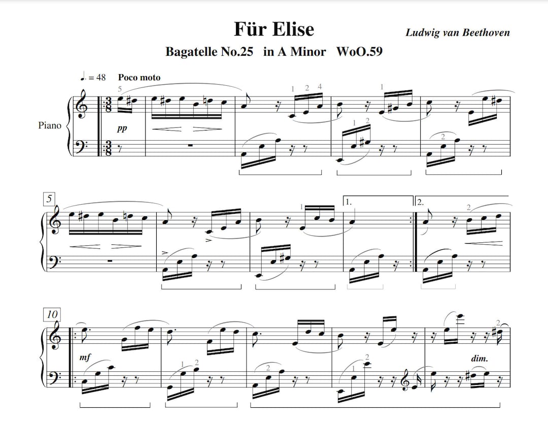 Fur Elise - Original Version - Etsy