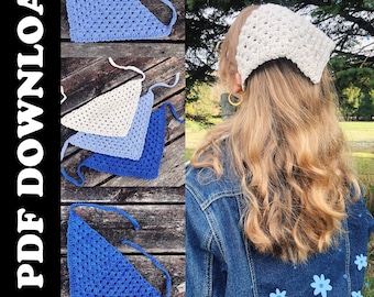 PDF DOWNLOAD Crochet Bandana Kerchief Headscarf | Crochet Pattern