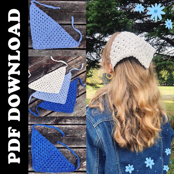 PDF DOWNLOAD Crochet Bandana Kerchief Headscarf | Crochet Pattern