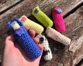 Lip Balm Holder Keychains | Crochet, Cotton Yarn, Silver