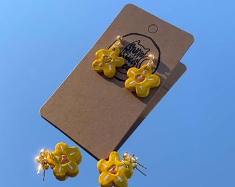 Yellow Love Flower Earrings | Polymer Clay | Handmade | Summer Jewelry