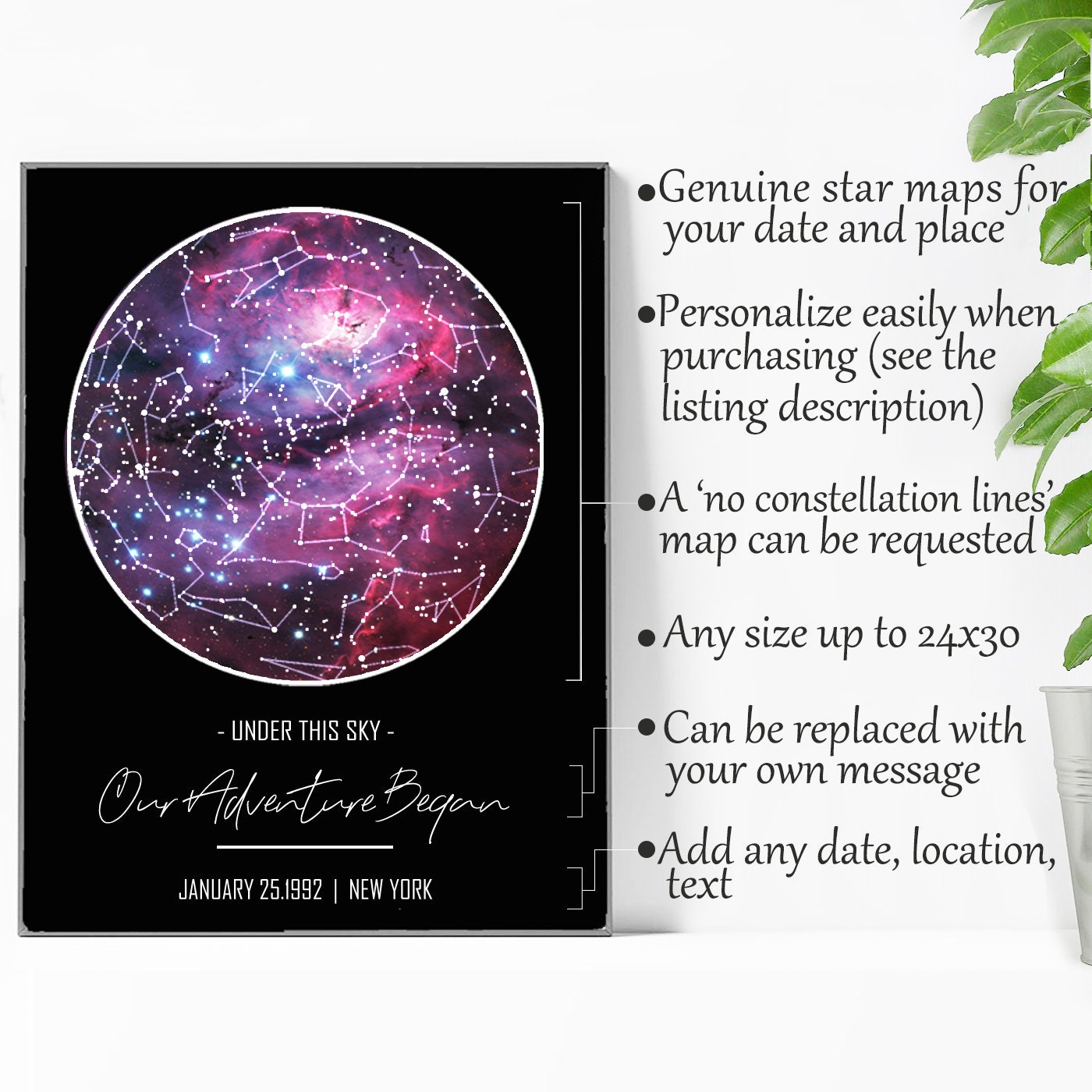 Star Map Birthday PERSONALISED Star Map Poster Custom Star Etsy