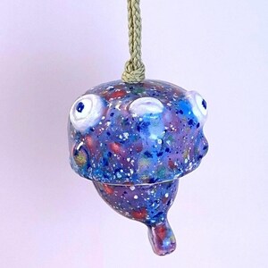 Baby Face Fish Hanging Ornament – Handmade Ceramic Art, Articulated Tiny Sculpture, Whimsical Garden Decor, Small Wind Chime Galaxy Speck