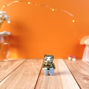 Miniature Ceramic Werewolf Figurine Handmade Porcelain Sculpture Tiny Halloween Decor Gift