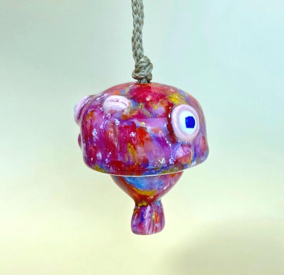 Baby Face Fish Hanging Ornament – Handmade Ceramic Art, Articulated Tiny Sculpture, Whimsical Garden Decor, Small Wind Chime