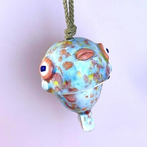Baby Face Fish Hanging Ornament – Handmade Ceramic Art, Articulated Tiny Sculpture, Whimsical Garden Decor, Small Wind Chime image 9