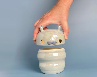 Cute ceramic animal jar, ceramic caterpillar jar, ceramic caterpillar canister, cute decor, ceramic animal jar with gold.