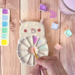 Albino Rabbit Porcelain Watercolor Palette – 13 Wells – Handmade Ceramic Paint Mixing Tray