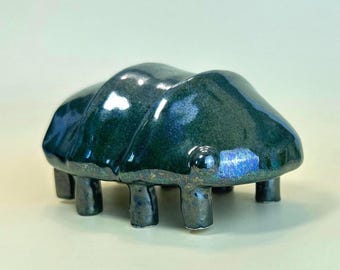 Handmade Ceramic Roly Poly Bug Sculpture – Iridescent Insect Art – Unique Ceramic Home Decor