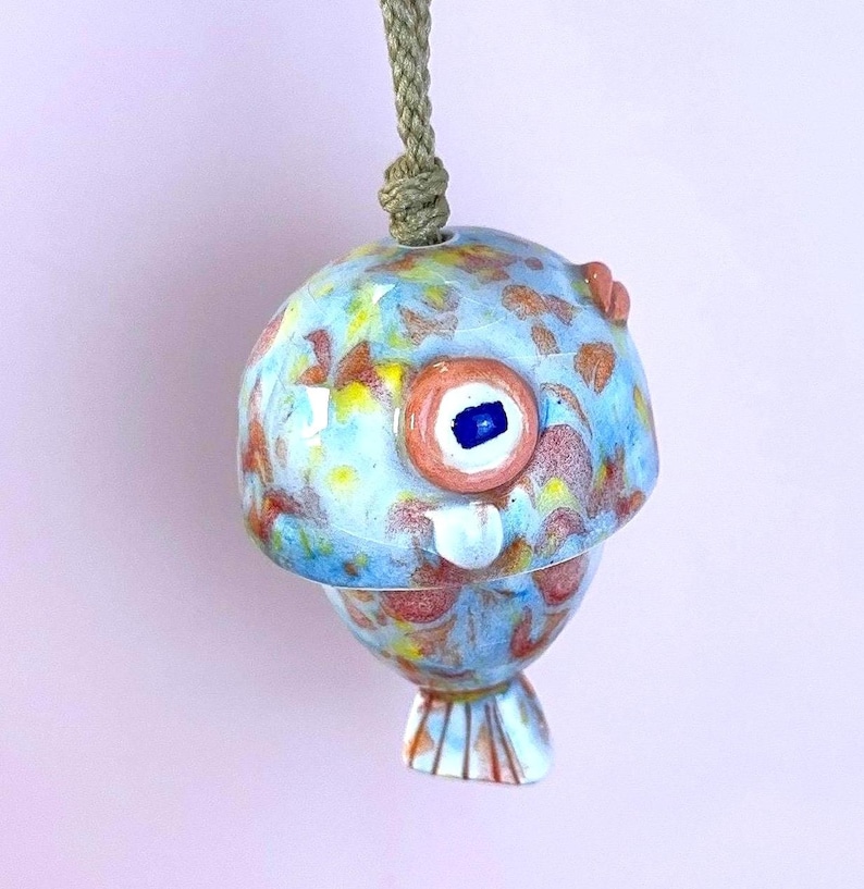 Baby Face Fish Hanging Ornament – Handmade Ceramic Art, Articulated Tiny Sculpture, Whimsical Garden Decor, Small Wind Chime image 7