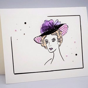 Personalized Notecards -Classic Elegance Ladies' Hats Embellished with Crystals, Beads, and Feathers - Set of 6 with Envelopes
