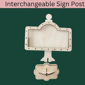 May include: A wooden sign post with a blank sign and a base. The sign post is made of unfinished wood and has a simple design.