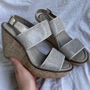 Leather platform cores sling wedge sandals summer cute strappy slingback open toe heels Hush Puppies US 7/ EU 38/ UK 5