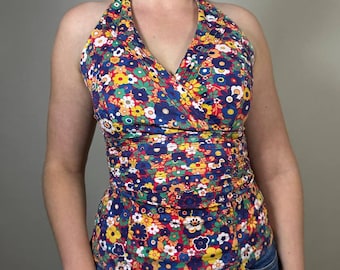 Blusa sin mangas con cuello halter y estampado floral vintage, estilo tubo, estilo festival Y2K, talla 36