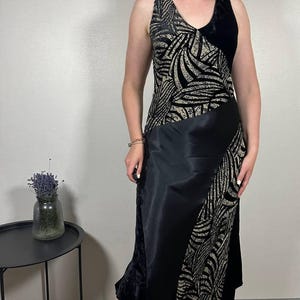 Long black silk velvet asymmetrical dress 90s velvet maxi gothic dress cocktail bohemian black dress Derhy