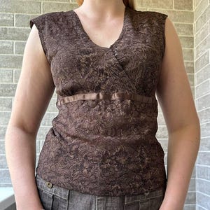 Brown sleeveless sheer floral blouse lace mesh top boho y2k grunge fairycore top streetwear shirt 90s