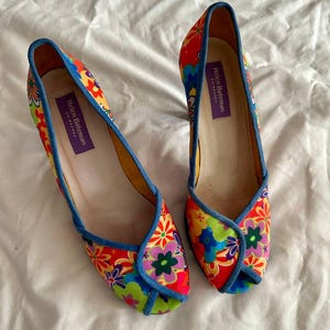 Helen Bateman vintage suede high heels peep toe pumps open toe ballet leather floral shoes retro-Inspired heels Size 37