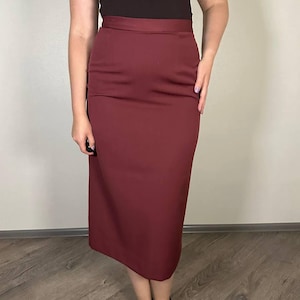 Laura Ashley vintage pure wool burgundy maxi pensil skirt 80s office girl skirt UK 14 US 12 EUR 40