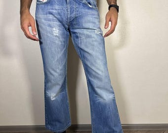 Pantalones vaqueros vintage Diesel Blue Denim Pantalones desgastados Pantalones rectos de cintura alta Y2K Grunge Indie Streetwear