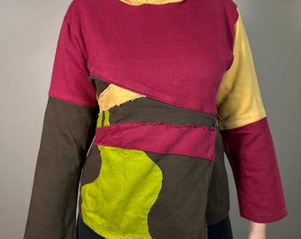 Sweat à capuche patchwork bohème Sweat-shirt festival hippie Pull streetwear coloré