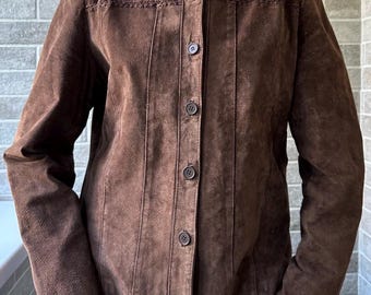 Chaqueta bomber de ante y cuero marrón, estilo militar de los años 90, estilo años 20, estilo años 20, talla M-L.