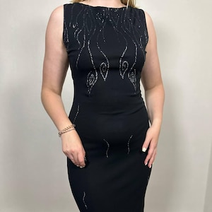 Vintage black bodycon dress sleeveless midi evening dress with glitter details elegant y2k cocktail party dress 90s