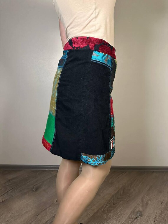 Desigual Patchwork Mini Skirt Boho Embroidered Wr… - image 6