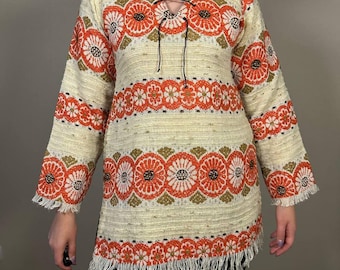 Tunika w stylu vintage, folk boho, z długim rękawem, bluzka na festiwal hipisowski w stylu etnicznym, z kwiatowym wzorem i frędzlami, haftowana w stylu retro