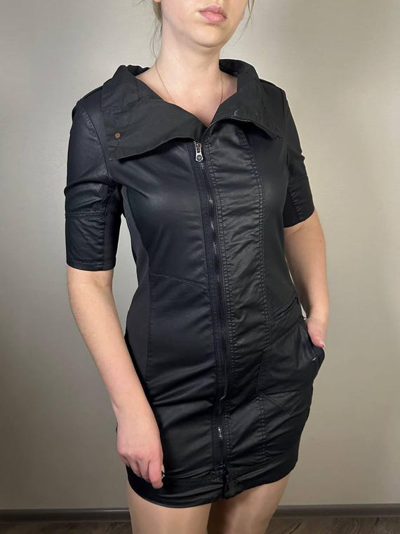 G Star Raw Mini Mock Neck Coated Cotton Dress Bodycon Zip Dress Short  Sleeve Fitted Dress Size S - Etsy Israel