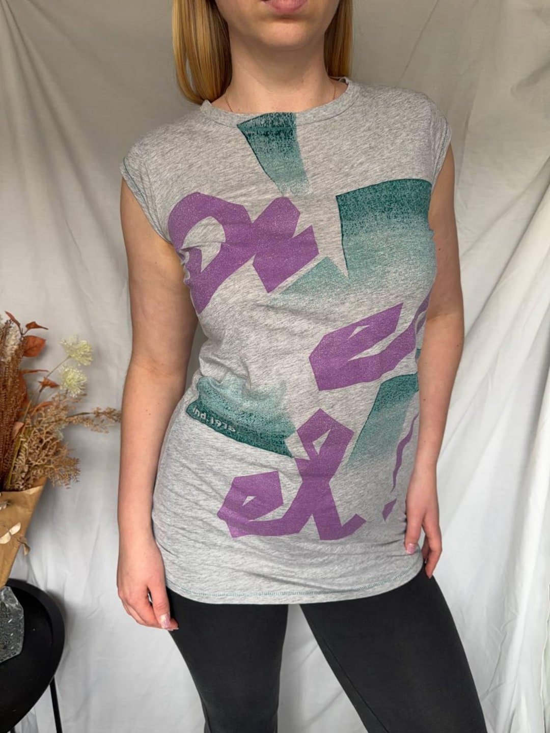 Vintage Diesel Abstract Graphic Tunic Top With Bold Print Y2K