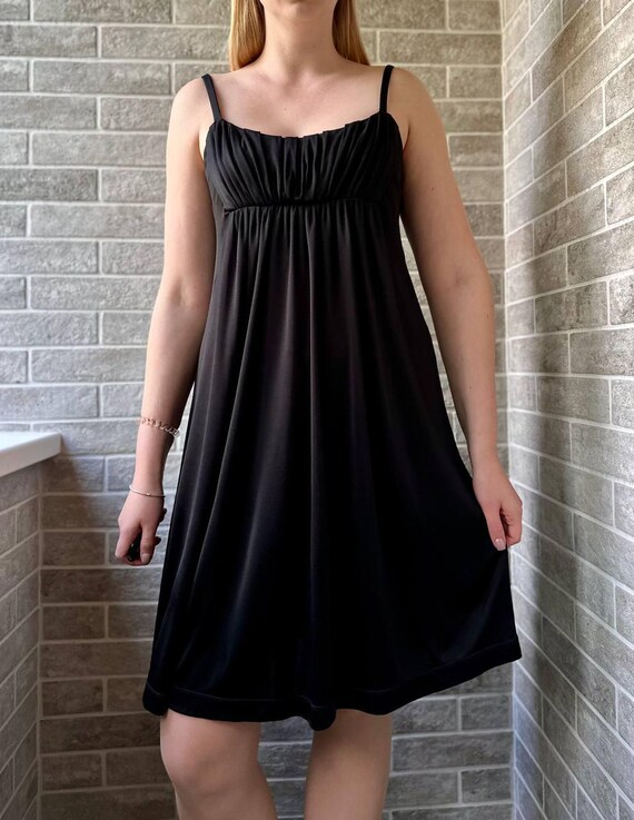 Tara Jarmon Black Babydoll Slip Sleeveless Midi Dress Empire Waist Spaghetti Strap Dress Balloon Sundress Size 42 (M-L)