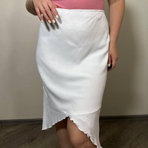 White asymmetrical midi skirt cottagecore slip skirt boho skirt mesh skirt y2k